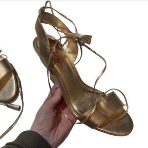 Lilly Pulitzer Metallic Gold Aria Cork Wedge Sandals Shoes